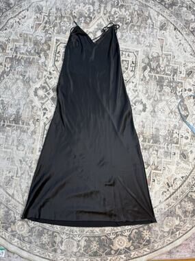 Victoria's Secret Collection Black Satin Maxi Lingerie Slip Dress Sz S Sexy
